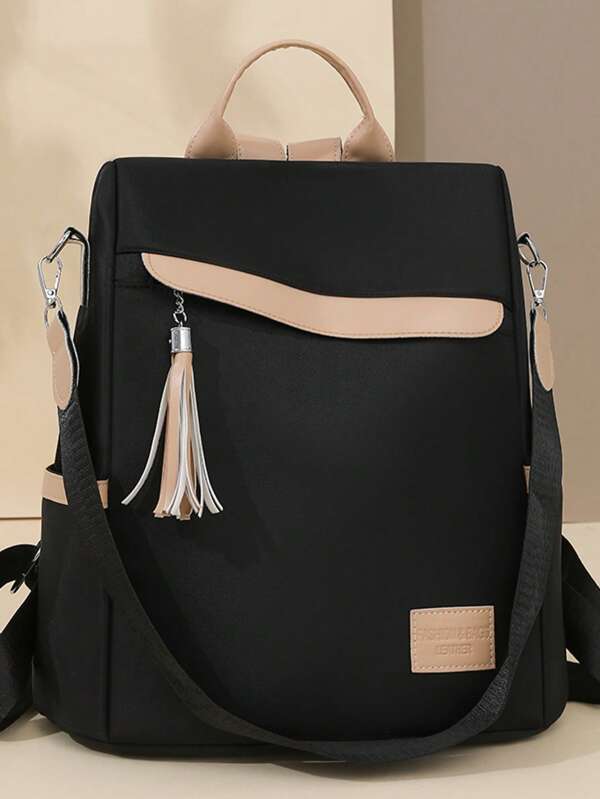 Fashion Women's Travel Lightweight Large Capacity Tassel Decor Anti-Theft Backpack