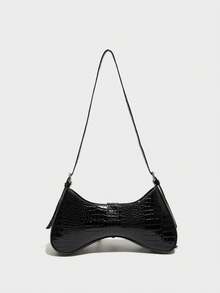 Fashionable Classic Versatile Street Style Y2k Rivet Inlaid Design Spicy Girl Bag, Zipper Opening Motorcycle Style Single Shoulder Baguette Bag, Suitable For Travel, Shopping, Matching With Clothing, Party And Party Use - Black - View 4