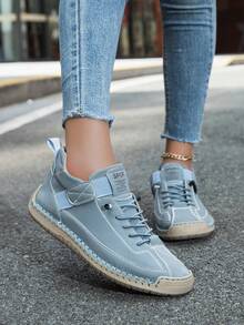 Botas retro y desnudas cosidas a mano para mujer, zapatos deportivos y casuales de moda sencilla de color azul claro con cordón, adecuados para conducción diaria, deportes al aire libre, senderismo, modelo de pareja. Suelas de goma para hombres resistentes al desgaste y cómodas, zapatos para hombres y mujeres de talla grande