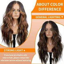 MBrown Highlight Wig Long Wavy Wigs For Women Natural Wavy Curly Synthetic Lace Front Wig Middle Part 26inch Heat Resistant Fiber Wig For Daily Party Use8001 - 棕色挑染假髮 - 查看 5