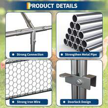 Large Metal Chicken Co Op With Waterproof And Anti-UV Cover, 120" X40" X40" Chicken Run With 3 Doors, Outdoor Hen House For Yard, Walk In Poultry Cage For Rabbit Duck Goose Metal Chicken Co Op, 120" X40" X40" Large Chicken Run With 3 Doors, Chicken Run For Yard With Waterproof And Anti-UV Cover, Walk In Poultry Cage For Rabbit Duck Goose - Bạc - Xem 5