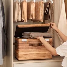 Storage Boxes With Lid Fabric Storage Bins With Lids Decorative Closet Storage And Organizer Wood Grain Print Bins Storage Boxes For Organizing 2Pack - 棕色木版畫 - 查看 4