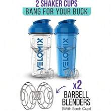 2-Pack 28oz/830ml Premium Shaker Bottles With 4 Stainless Steel Balls - Leakproof  Mixer Cups For Protein, Smoothies & Meal Replacement - Gym, Office, Travel & Home Use - Blue & Clear Combo With Measurement Marks - 7)藍色/透明 - 查看 3