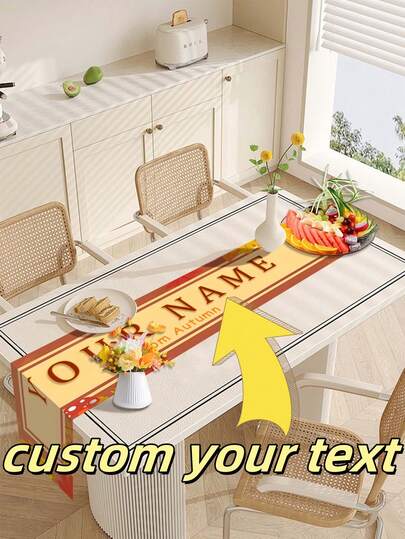 1pc Customized Thanksgiving Themed Table Runner, 33*183cm, Personalized Text Design, Linen Fabric With Leaf Pattern, Indoor Decorative Table Runner Suitable For Home Living Room, Seasonal Decor, Party, Gift For Him/Her