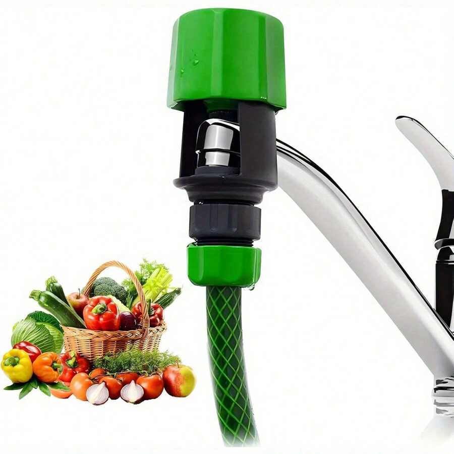 2 件套水龙头软管连接器适配器 - 防漏塑料水龙头至花园软管适配器，带绿色人体工学手柄，美标/欧标螺纹，适用于厨房浴室户外浇水、沙滩必需品、沙滩配件、泳池浮球