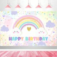 1 pièce Toile de fond arc-en-ciel pour anniversaire, Bannière de décoration de fête d'anniversaire avec nuage arc-en-ciel, Parfait pour la fête d'anniversaire, la douche, les accessoires de photographie de cabine photo, Décoration de thème de fête arc-en-ciel