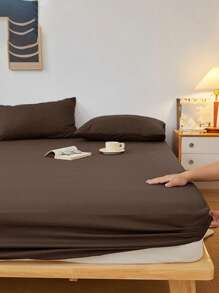 3 件咖啡色超细纤维柔软舒适床笠套装（1 件床笠 + 2 个枕套），适用于卧室和客房，四季皆宜