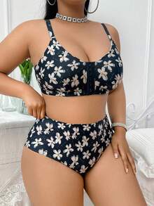 大码女士花卉印花文胸套装