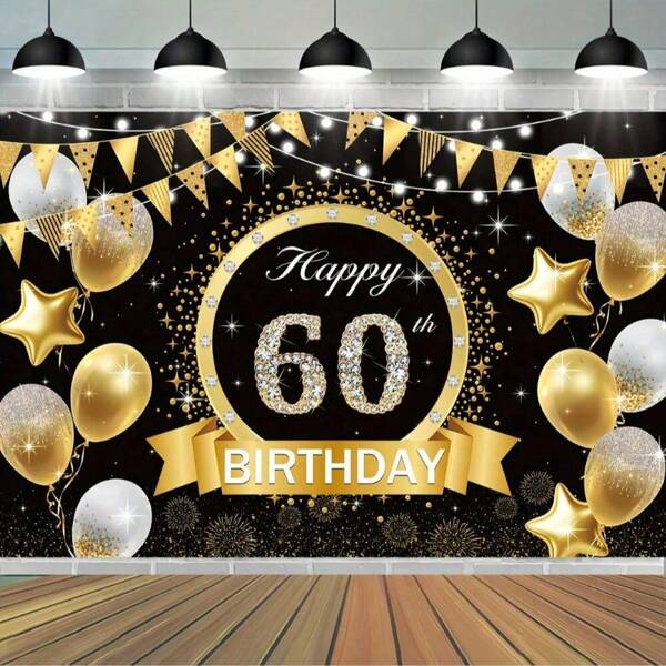 60th Birthday Decorations Banner - Black And Gold Backdrop With Happy 60 Years Old Design - Perfect For Women, 60 And Fabulous Party Supplies, Photography Background, And Garden Decorations For Fall, Spring, Summer, And Winter Celebrations