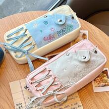 星星和音符图案大容量学生铅笔盒，帆布文具收纳袋，适用于学校用品，返校 - 彩色 - 查看 3