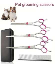 Dog Grooming Scissors, 7.5 Inch Professional Dog Grooming Scissors Set With Storage Bag, Professional Stainless Steel Dog Hair Cutting Scissors, Cat Grooming Supplies Cat Scissors Home Use Cat Pet Grooming Set Home Use Dog Grooming Set - Multicolor - View 1