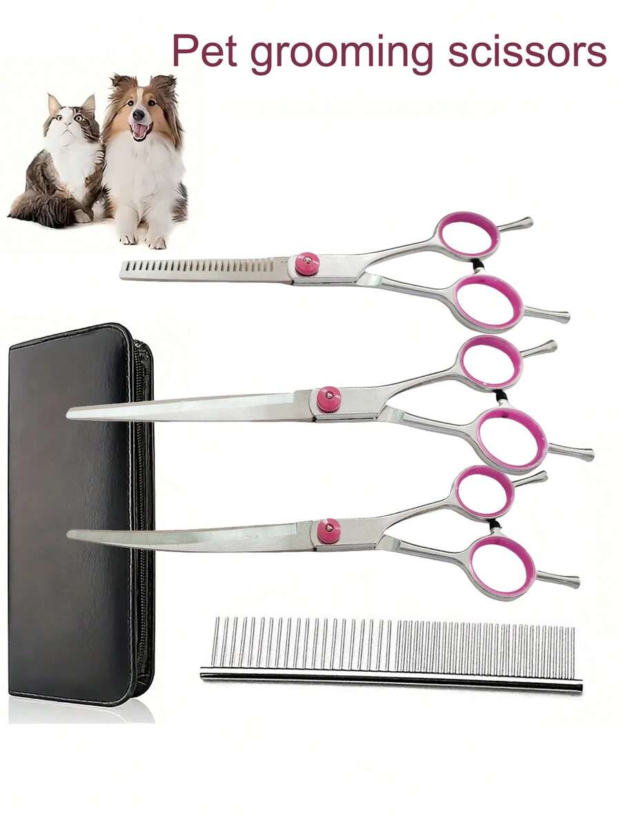 Dog Grooming Scissors, 7.5 Inch Professional Dog Grooming Scissors Set With Storage Bag, Professional Stainless Steel Dog Hair Cutting Scissors, Cat Grooming Supplies Cat Scissors Home Use Cat Pet Grooming Set Home Use Dog Grooming Set - Multicolor - View 1