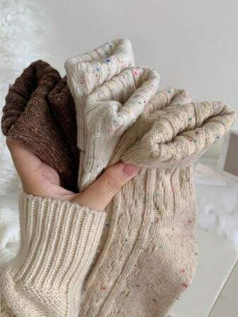 1/3pairs Women's Thick Warm Wool Vintage Style Mid-Calf Socks For Autumn And Winter, Fall Socks