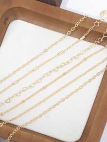 5 件不锈钢心形串珠多层手链套装，日常、工作、派对、男女通用的时尚配饰（珠子数量随机） - 金黃色 - 查看 5