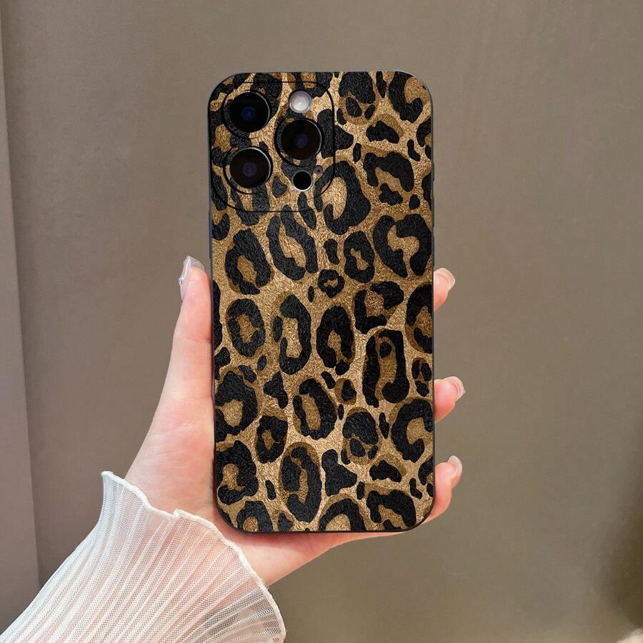 Cheetah,Leopard Print 1pc Matte Soft TPU Phone Case With UV Printed Cute Black & Yellow Leopard Skin Pattern, Compatible With IPhone 11, 12, 13, 14 Pro Max, 15 Plus, 16 Pro And Galaxy S25 Ultra, S24 Plus, S23 FE, S22, A55, A54, A53, A06, A05S, A15, A14, A35 Phones - Multicolor - View 1