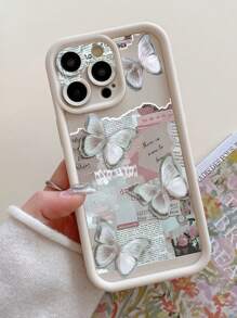 1 pieza Funda de teléfono con diseño perforado y estampado de mariposa, resistente a los golpes y de color blanco lechoso, compatible con iPhone 11 Pro Max/12 Pro Max/13 Pro Max/14 Pro Max/15 Pro Max/16 Plus/16 Pro Max, 16E, Galaxy A55/A15/S24 Ultra, Redmi, OPPO/Realme, VIVO, Infinix, Honor, MOTO, One Plus
