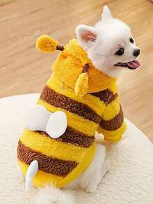 Comfortable Bee Theme Pet Hoodie - Small Dog Cat Fleece Clothing For Winter, Warm Pullover With Leash Hole, Dog Hooded Sweatshirt