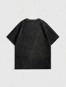 ROMWE MEN Men's Gothic Anime Washed Crew Neck Short Sleeve T-Shirt, Summer Fashion, 2000s Style - 黑色 - 查看 2