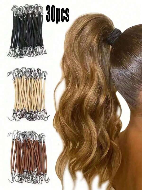 Conjunto de 5/10/30 unidades de elásticos de cabelo em borracha para rabo de cavalo - Elásticos de cabelo duráveis que prendem firmemente o rabo de cavalo, com ranhura dupla, ideais para coques e perucas, acessórios para cabelo, presentes, perfeitos para viagens, presentes para mulheres, artigos para cabelo e lembrancinhas.