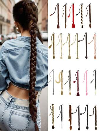 1 件 16/26/30/36 英寸合成 DIY 马尾辫，带发带编织马尾辫接发，黑色、粉色、亚麻色、棕色、酒红色、摩卡棕色、卡其色、驼色和红色，简单百搭，适合初学者，适合女性佩戴，特点是柔软的合成接发，时尚的合成编织假发，适合各种场合