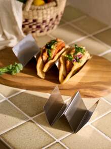 Cirelle 1 pieza Soporte para tacos con forma de ola, bandeja de soporte para tacos de acero inoxidable, fácil de usar y limpiar, artículos esenciales de cocina Rama, Año Nuevo, fiesta de Navidad, comida familiar, suministros para restaurantes de alta gama, regalo de inauguración de casa, decoración del hogar de verano