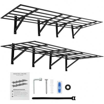 2-Pack Garage Wall Shelving, 1600 Lbs Load Capacity, Folding Strong Garage Organiser, Metal Wall Shelf Storage Rack Shelves For Shop Shed