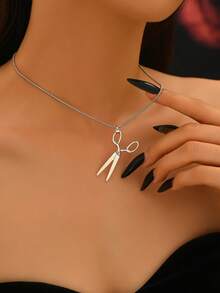 1 件时尚复古哥特式剪刀和蛇骨链项链，用途广泛 - 復古銀色 - 查看 3