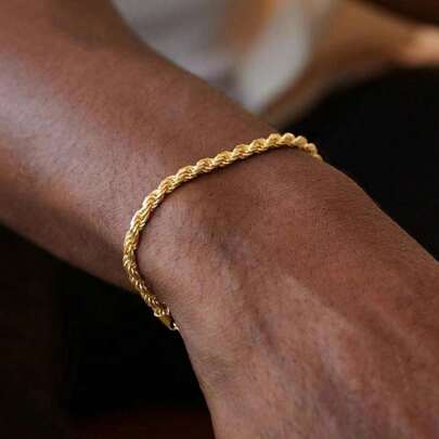 18K Gold Plated Stainless Steel Jewelry 1pc Hip Hop Funky Twists Chain Bracelet For Men Fashion Accessories For Daily Decoration Best Friend Gift