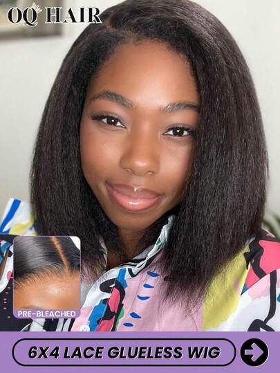  Oq 无胶假发 可穿戴无胶假发 Oq 真人发假发 卷曲直发鲍勃 6x4 透明蕾丝小结 Oq 假发 Oq 假发 预漂白假发 180% 8-14 英寸自然色 预剪预拔蕾丝闭合假发 女士自然发际线