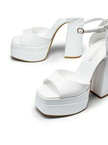 New Arrival Women's Fashion Ankle Strap Platform Chunky Heel Sandals, Sexy Peep Toe Ultra High Heel Sandals For Dating, Nightclubs And Everyday Wear - 白色 - 查看 3