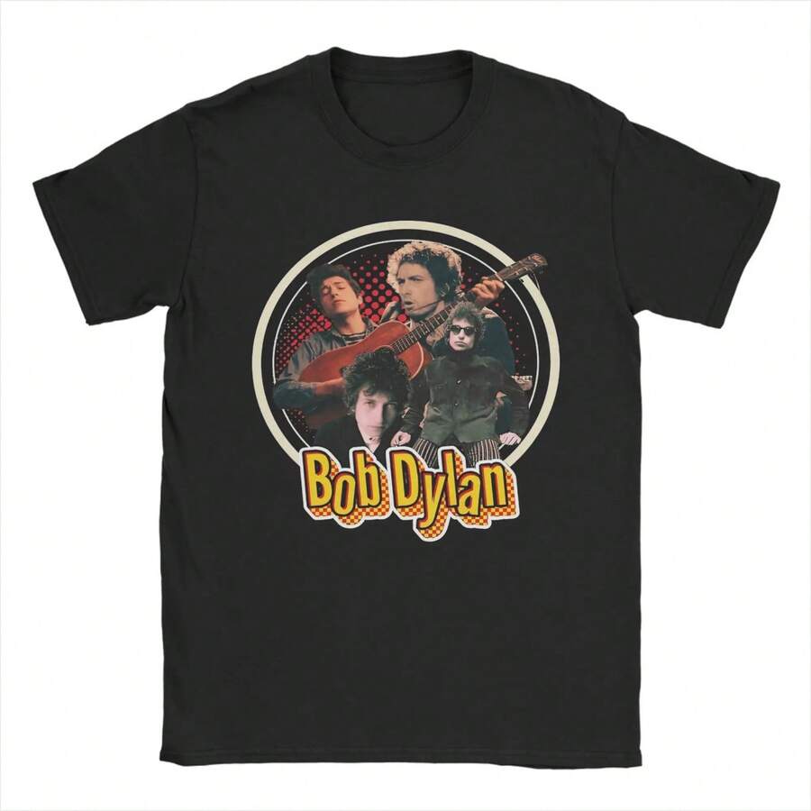 Bob Dylan T-Shirt Summer Comic Styles Art Pure Cotton T-Shirts For Men Harajuku Casual Tee Shirt Short Sleeve Y2K Basic Tees - 黑色 - 查看 1