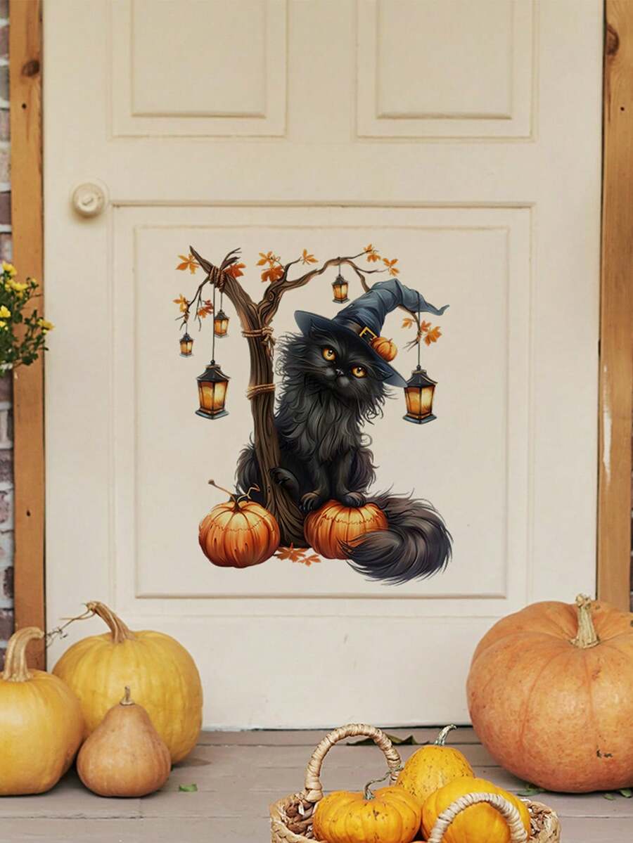 1 件万圣节黑猫墙贴、万圣节南瓜卧室贴、节日厨房贴、神秘风格万圣节客厅贴、万圣节氛围浴室贴、易于移除创意家居装饰
