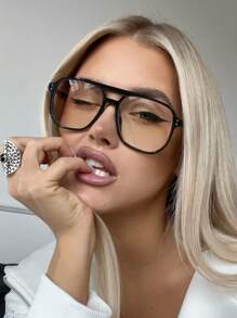 1 PC Women's Acrylic Glasses Frame Pilot Square Polycarbonate Frame Stylish Flat Glasses For Daily Reading And Daily Clothing Decor - Multicolor - View 18