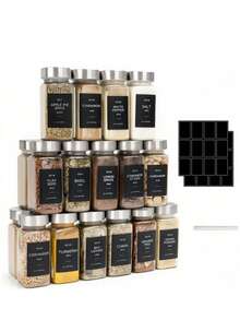 12/24 barattoli di plastica per spezie con coperchi, contenitori per spezie da 160g con etichette e pennarello, set di contenitori per la conservazione di spezie con tappi per bottiglie di spezie, per scaffali, armadi e cassetti, si raccomanda il lavaggio a mano