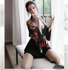 SINROYEE Anime Cosplay Women Cheongsam Lingerie Dress Japanese Kimono Costumes Dancer Chemise Side Slit - Black - View 11