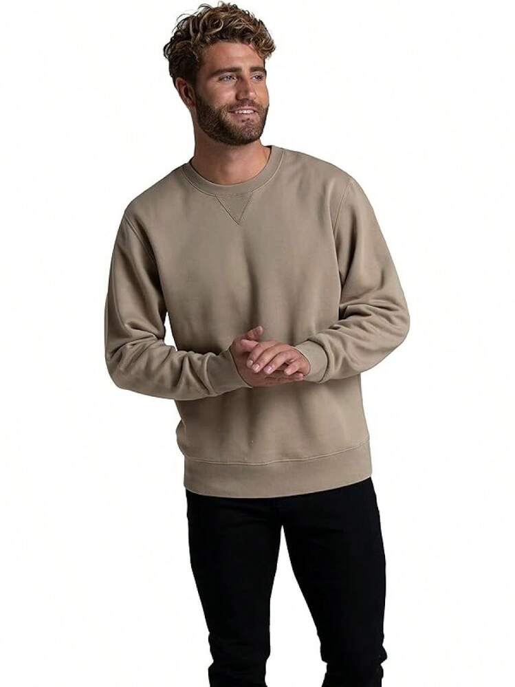 Men's Crewneck Sweatshirts, Wicking & Breathable, Sizes S - 4X, Comfort - 成衣染色卡其布 - 查看 1