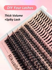 Rikuaild 160片单簇假睫毛，3种款式，包括尖头款，打造自然妆效；80D+尖头可重复使用睫毛；轻盈分段式单根睫毛，适合在家DIY嫁接睫毛 - D - 查看 3