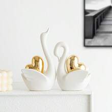 1/2pcs Love Swan Figurines, Luxury Modern Home Decor Accessories, Unique Artistic Ceramic Swan Statue For Living Room, TV Cabinet, Wedding, Valentine's Day Gift - Multicolor - View 1
