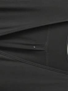 女式高腰 V 领阔腿连体裤，配不对称设计和腰带 - 黑色 - 查看 6