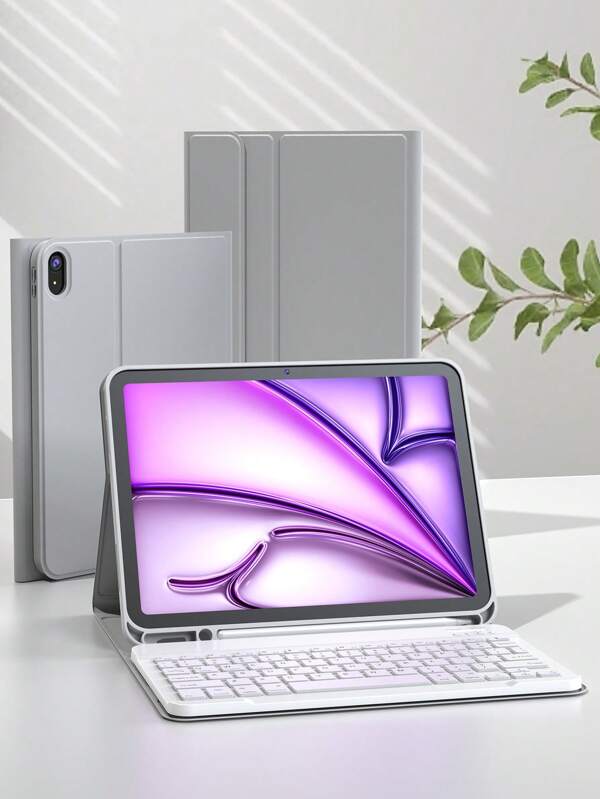 Tastaturhülle für iPad 5., 6., 7., 8., 9., 10. Generation, Mini 6., 7. Generation, Air 1., 2., 3., 4., 5., 11-Zoll (M2), 11-Zoll (M3), 13-Zoll (M2), 13-Zoll (M3) Generation, Pro 12,9-Zoll (3., 4., 5., 6. Generation) mit abnehbarer kabelloser Tastatur, Akku 150mAh & integrierter Apple Pencil Halterung - Grau