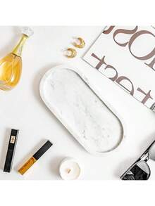 WORHE Natural Marble Vanity Tray Italy Oval Stone Trays For Candles Perfume, Decorative  Dish For Small Items, Countertop Storage Organizer For Home Bathroom Kitchen Matte Surface White (BH101) - White - View 10