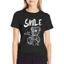 1PCS Smile Teddy Bear Pattern Short Sleeve,Casual Daily Wear, Street Fashion TShirt, Perfect Thanksgiving Gift,Christmas Gift, Ideal Birthday Choice, Hot Trending Now 147 - Black - View 8