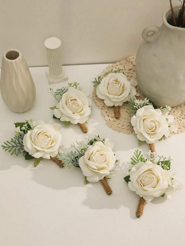 3pcs Rose Flower Headpieces Combo, Elegant Nature Inspired, Suitable For Wedding, Party