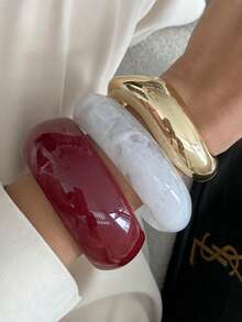 1 Stück/3 Stück Set Boho Geometrischer Bogen Asymmetrische Glatte Harz Manschette Armband, Luxuriöser Lässig Party Frauen Paare Hochzeit Urlaub Vielseitiges Metall Schmuck Armband Geschenk (Material und Farbe des Armbands entsprechen dem tatsächlichen Produkt)