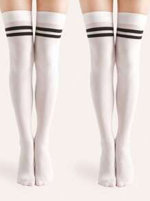 2 Pairs/1 Pair Casual & Versatile Striped Pattern Knee High Socks