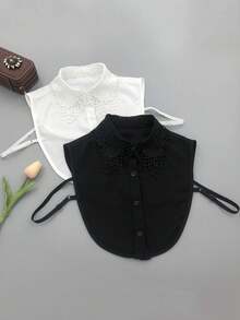 1 件女士刺绣蕾丝领，经典时尚雪纺假领，适合运动衫/运动衫，黑色和白色