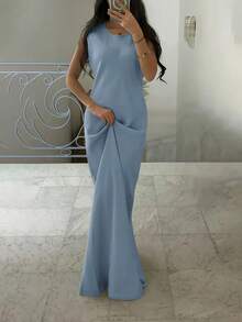 Bộ hai món thanh lịch dành cho nữ: áo choàng không tay và áo khoác dài thắt nơ. - Màu xanh bụi bặm - Xem 6