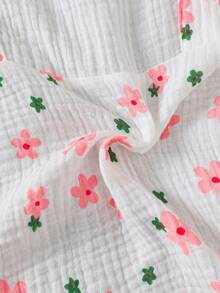 Cute Ditsy Floral Cap Sleeve Long Sleeve Embellished Flower Decor Casual Infant Girl Outfit