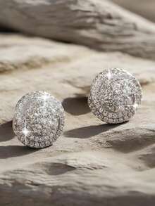 1 对简约时尚圆形宝石方晶锆石镶嵌闪亮环状耳环，男女通用嘻哈珠宝，适合日常佩戴、节日、周年纪念、生日、情人节礼物 - 銀色 - 查看 10