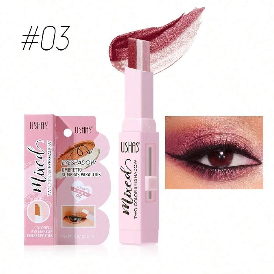 USHAS, Gradient Eyeshadow Stick Set, Two-Color Eyeshadow Makeup Pen Rotating Flash Radiation Eyeshadow Stick, Waterproof And Sweat-Proof Long-Lasting Women's Eye Makeup Eyeshadow Stick Set, Valentine's Day Gift - #03 - Xem 1
